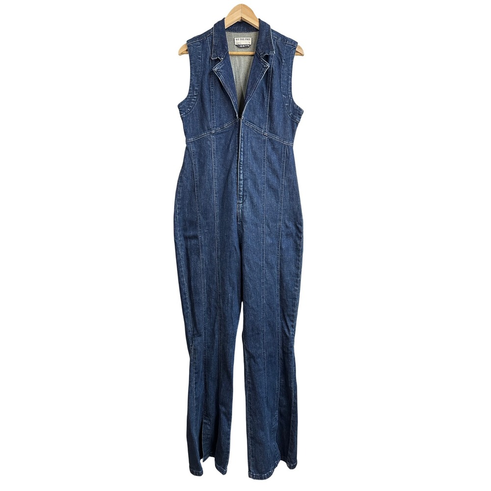 Free People We the Free Curvy Ring‎ the Alarm Denim Jumpsuit Sleeveless Small